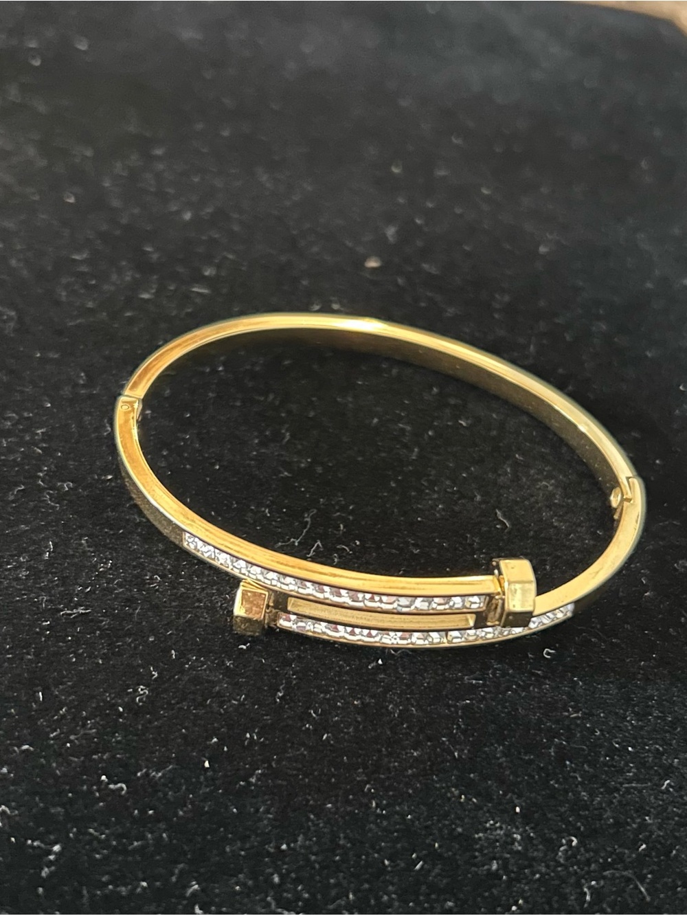 Gold plated Crystal Hinged Bangle Bracelet - Women Jewelry